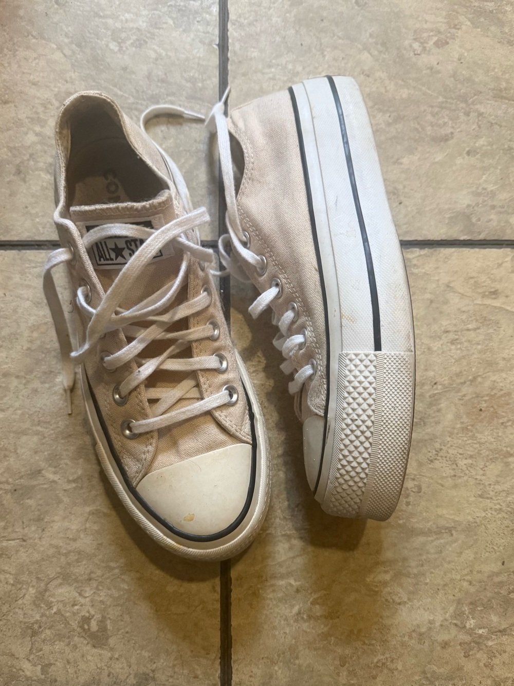 Converse Low Top Canvas Sneakers in Beige with White Sole